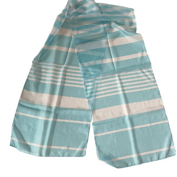 Lightweight Summer Scarf Stripe Light Blue White Made in Italy EUC - Picture 2 of 8